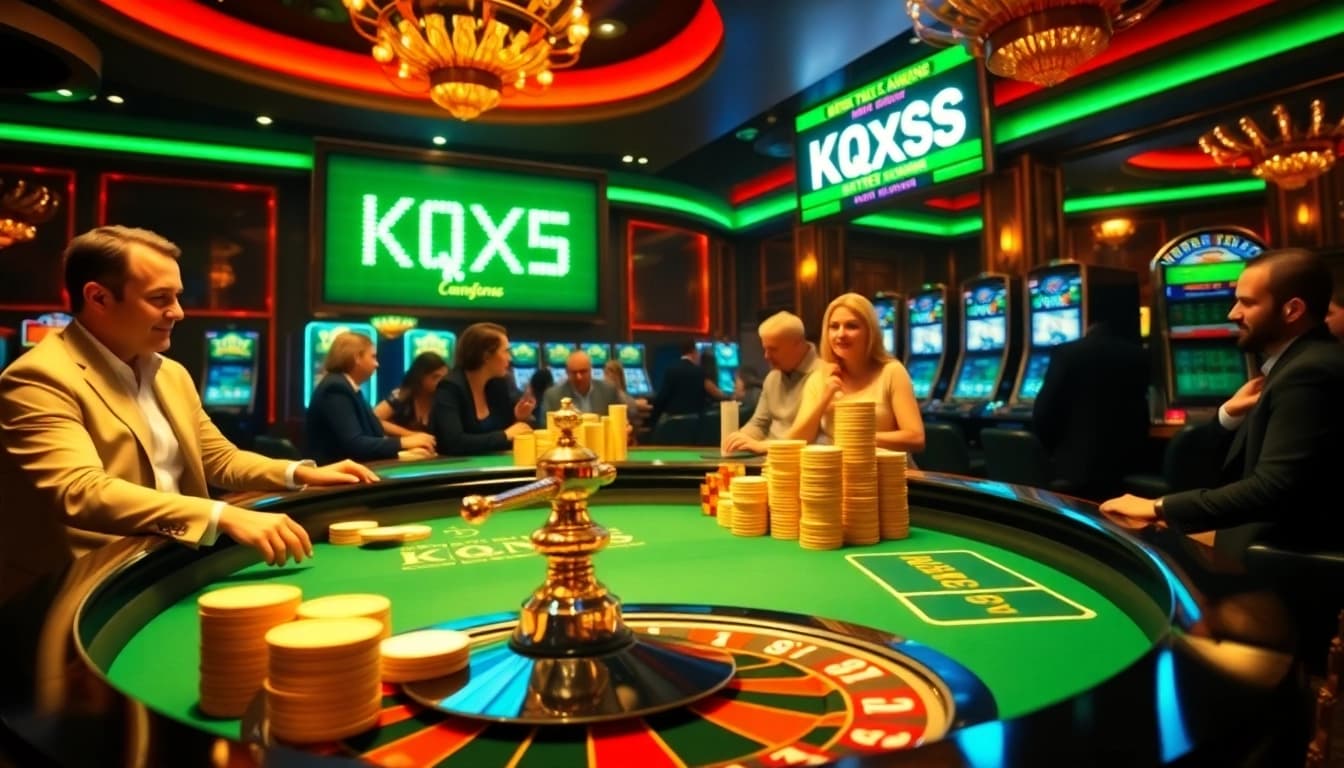 Players enjoying the excitement of Kqxs at a luxury casino with roulette and poker elements.
