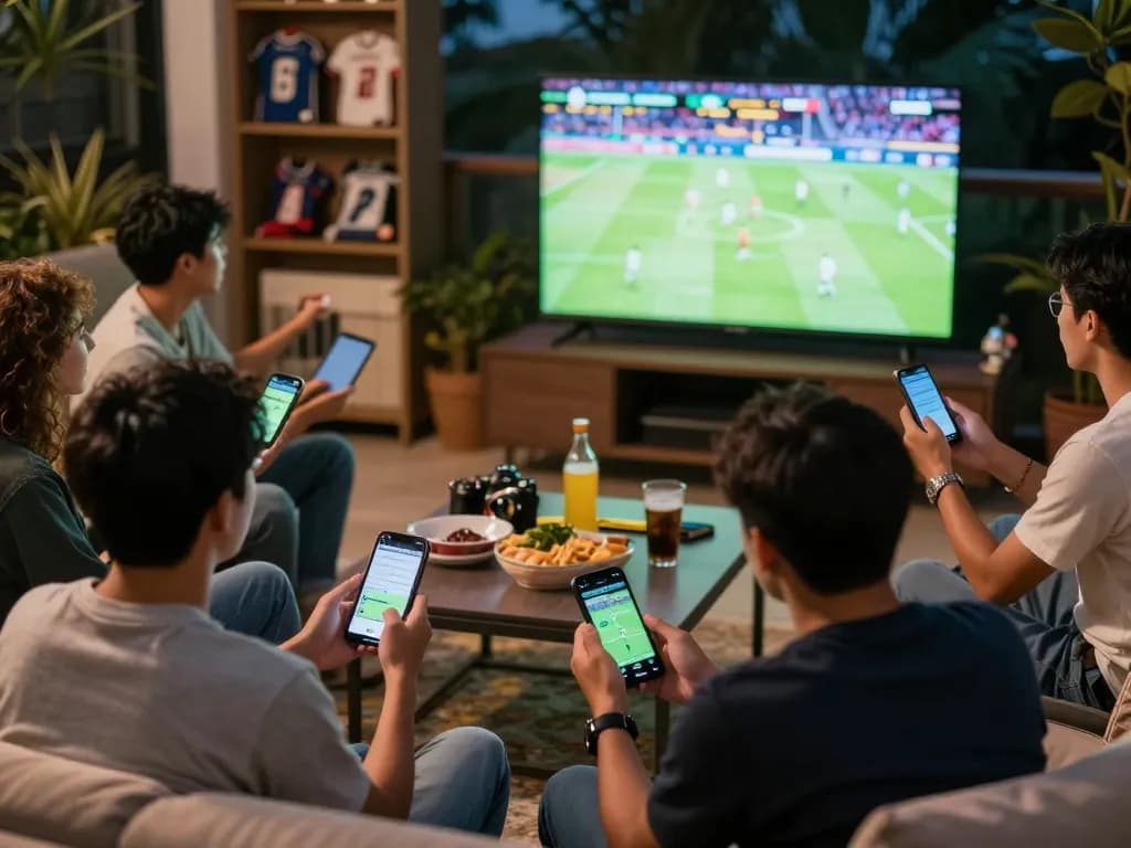 Friends enjoying sports betting experience while watching a live game, capturing excitement and camaraderie with lmhistory