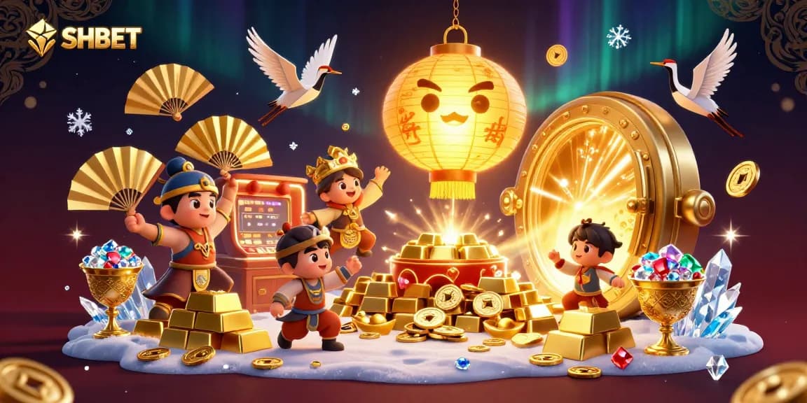 Experience electrifying excitement with SHBET's vibrant night market casino illustration featuring golden treasures and spirits.