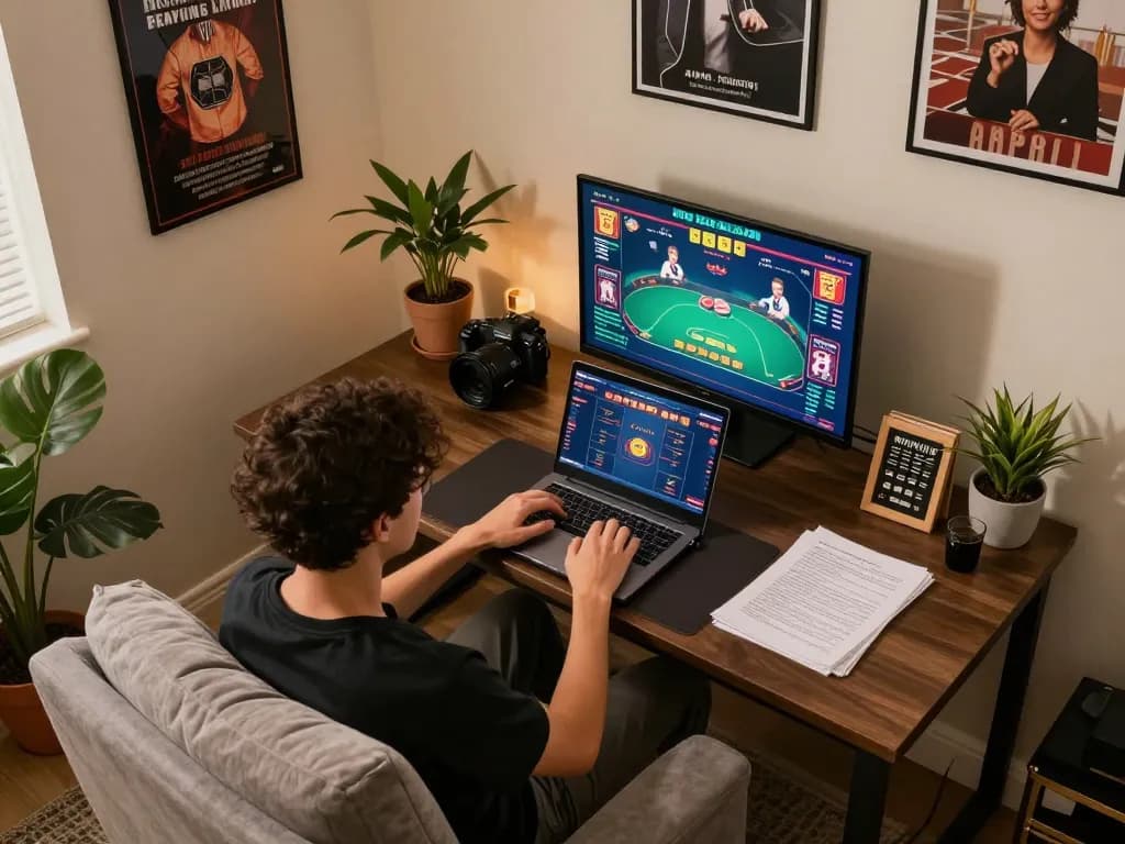 Engaging in đăng ký go99 online poker gaming, highlighting home strategy and comfortable setup