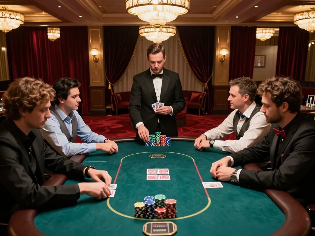 Engaged players enjoy high-stakes poker at https://rr88co.net/ with warm lighting and luxurious decor.