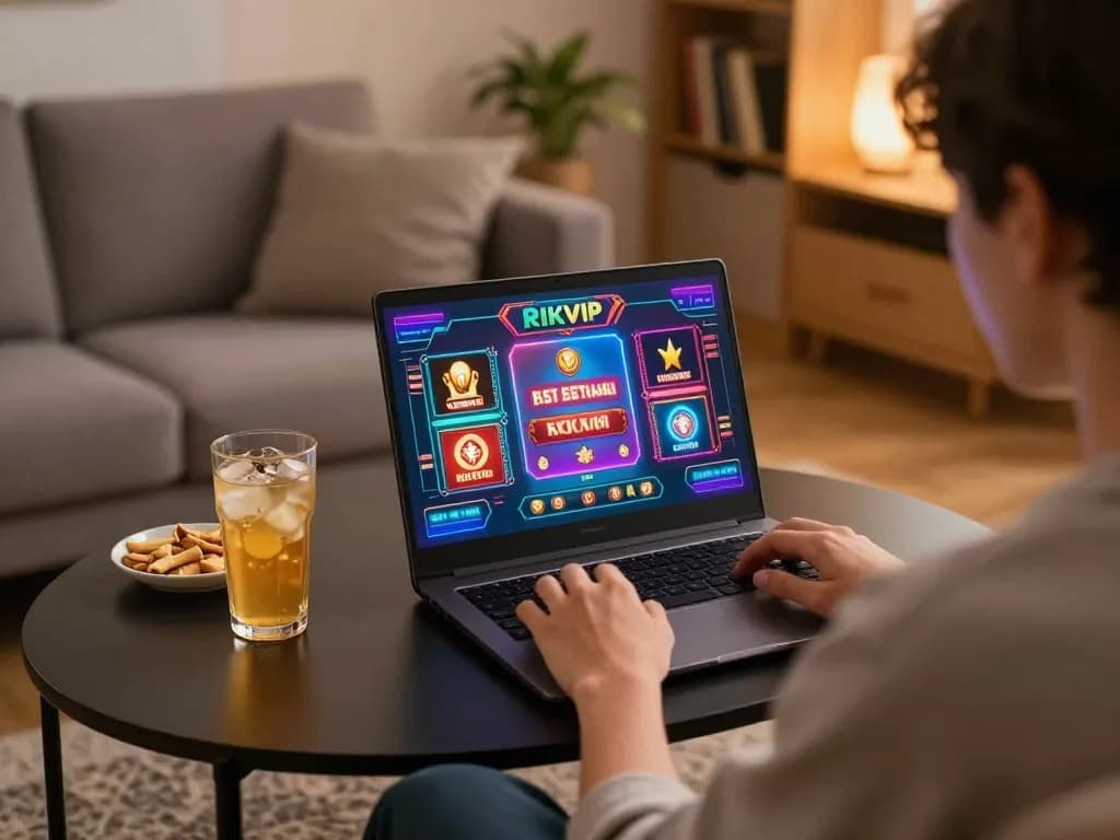 Engaging gameplay on RIKVIP, showcasing a player immersed in online casino action from home.