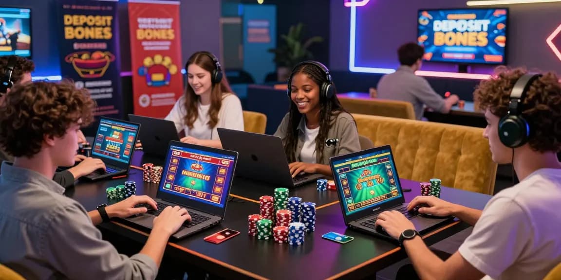 Players enjoying a vibrant credit card casino experience, engaged in various games in a lively gaming lounge.