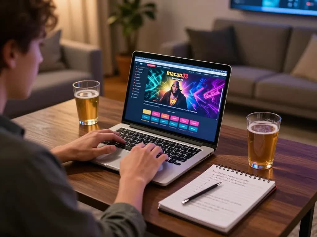 Engaging gameplay on macan33 platform as a player interacts with online casino interface from home.
