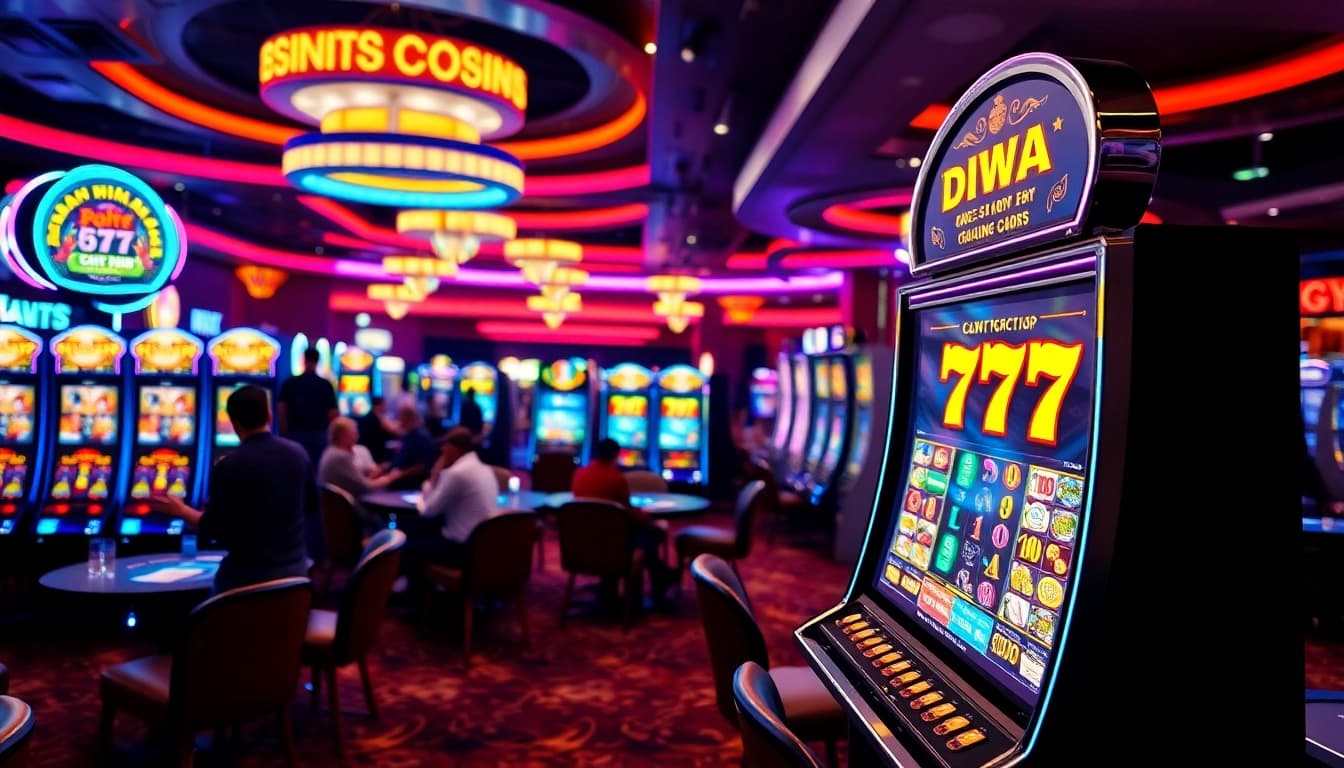Experience the excitement of Diwa 777 with a player celebrating a big win in a lively casino.
