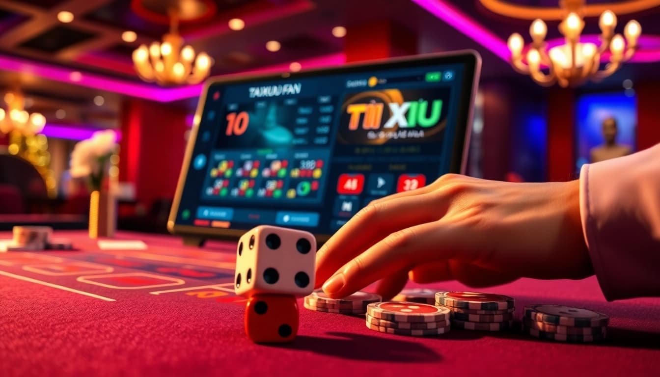 A casino gaming experience at https://taixiumd5.fan/ showcasing an exciting TÀI XỈU table with dice and chips.