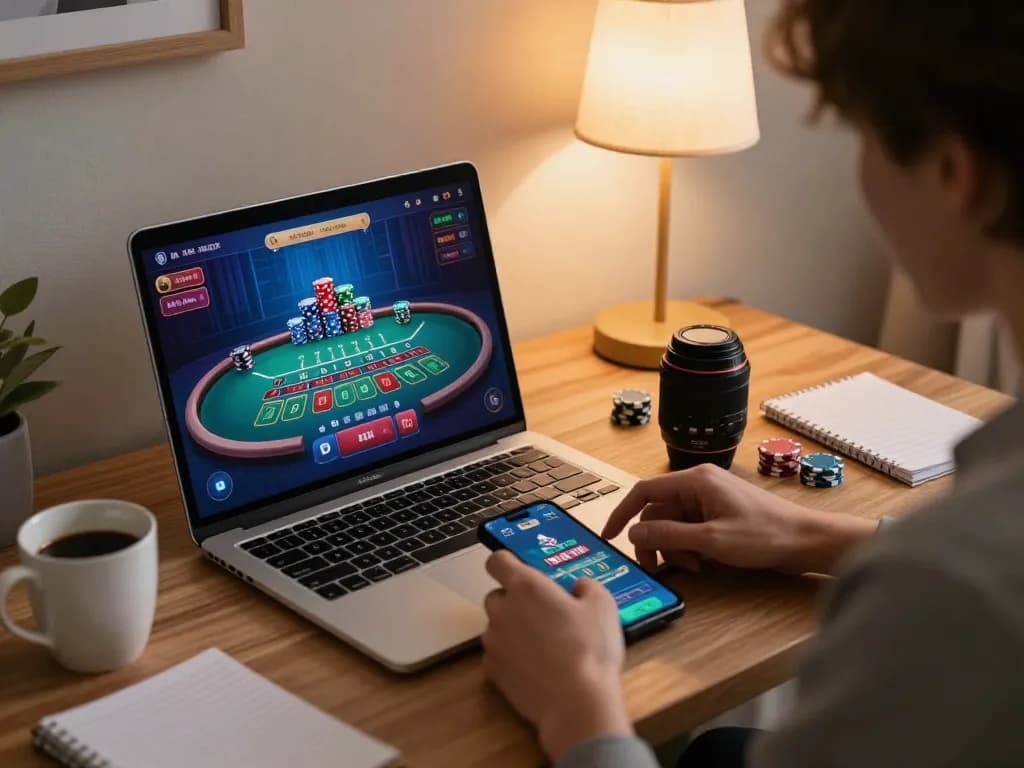 Person enjoying ho88 live dealer blackjack at home, showcasing modern gambling experience.