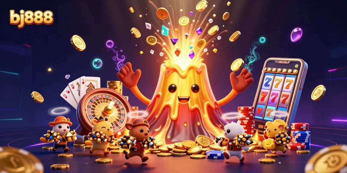 Experience thrilling gameplay at bj888 with a vibrant scene of treasures and lively casino action.