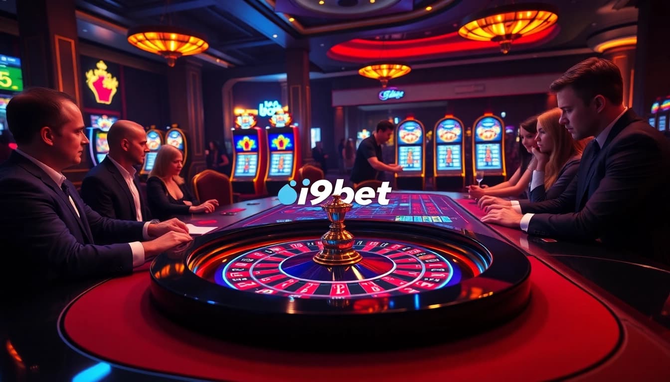 Experience luxury gaming action with i9bet in a vibrant casino atmosphere featuring poker and roulette.