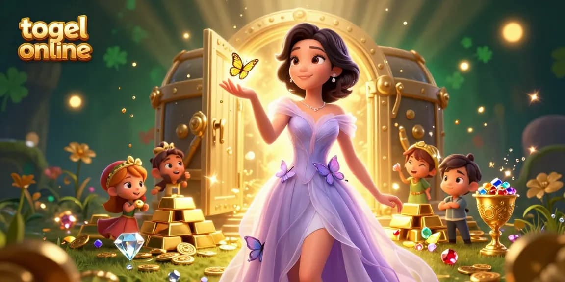 Engage in togel online with dazzling golden treasures and butterfly enchantment in a vibrant 3D scene.