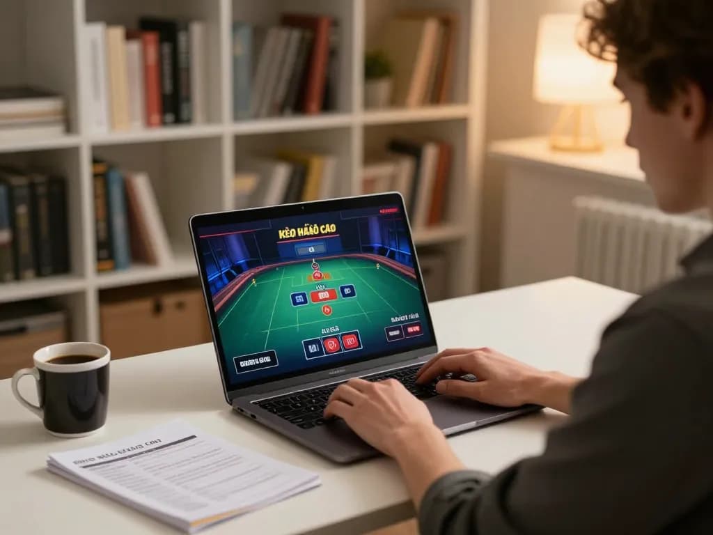 Engaging moment of online gaming focusing on kèo nhà cái with modern setup and strategy notes.