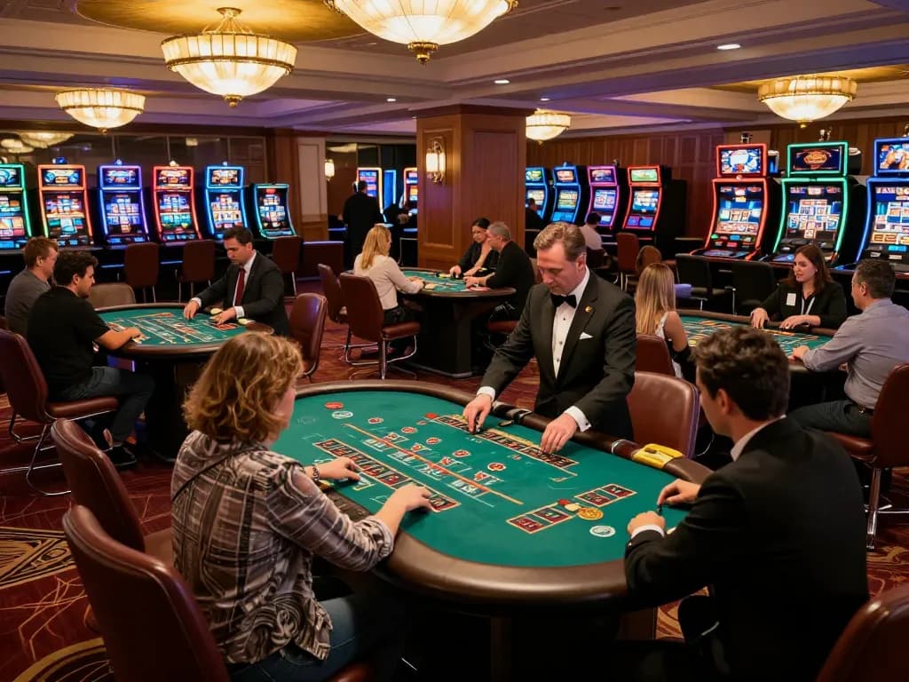 Experience thrilling gameplay at 789 f in an upscale casino setting with vibrant tables and players