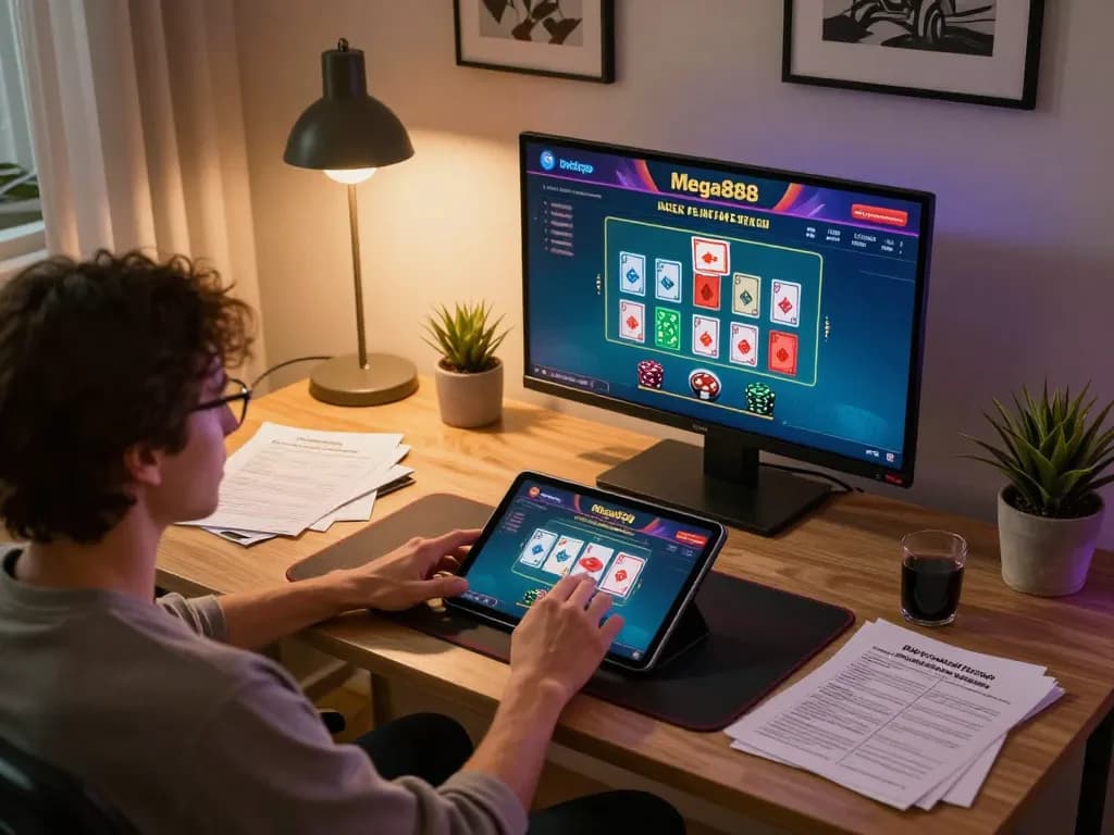 Engaging with login mega888 on a tablet at home, showcasing dynamic blackjack gameplay.