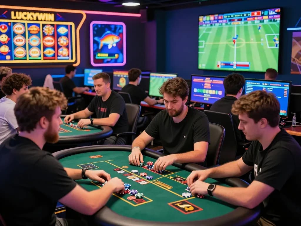 Engaged players enjoying games at https://luckywin.free/, showcasing vibrant casino atmosphere and interactive experiences.