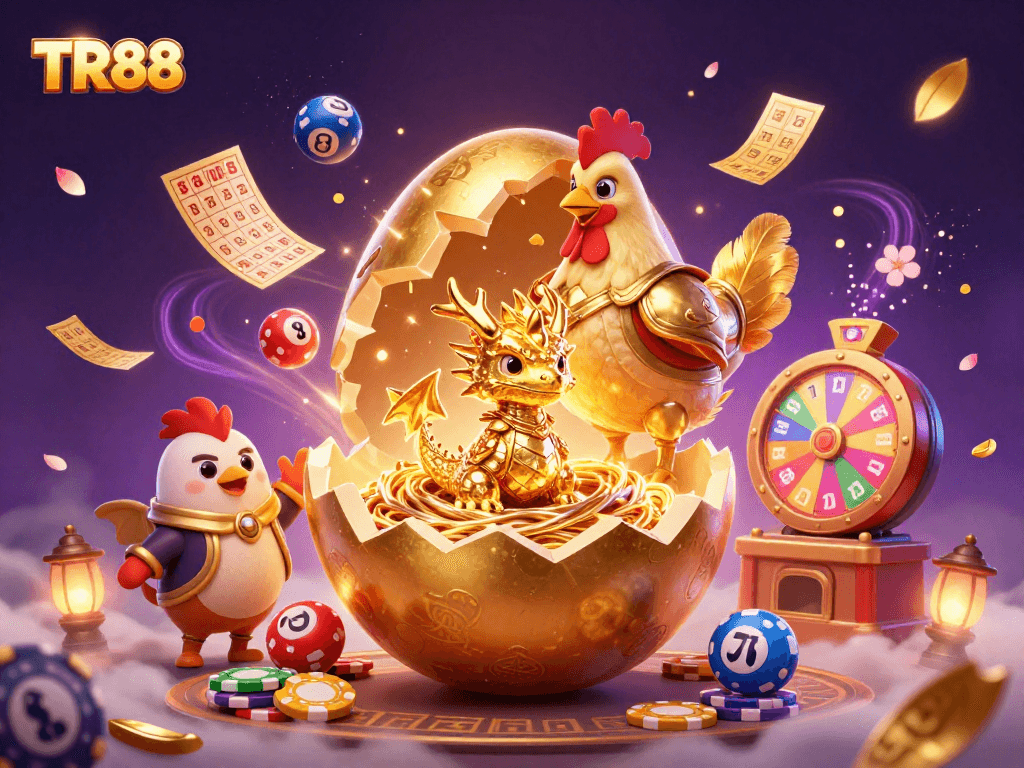 TR88 captures thrilling moments as a golden dragon emerges from poker chips and games.
