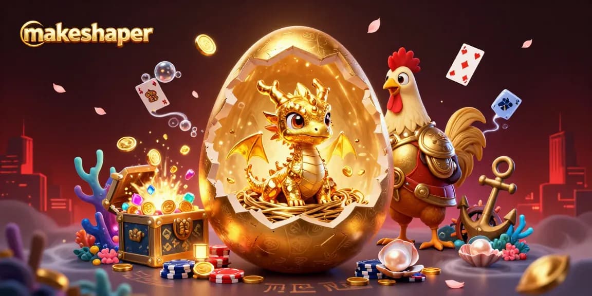 Betting with makeshaper: a baby dragon on poker chips amid gold coins and vibrant casino elements