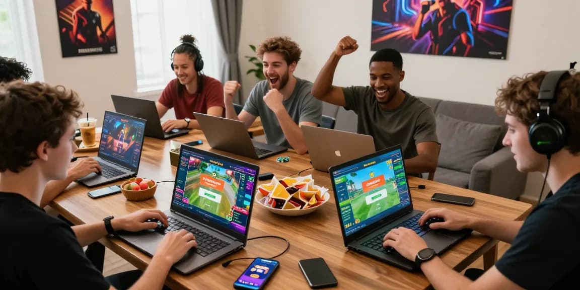 Exciting online gaming experience on Mahajitu with diverse players celebrating wins and participating in games.