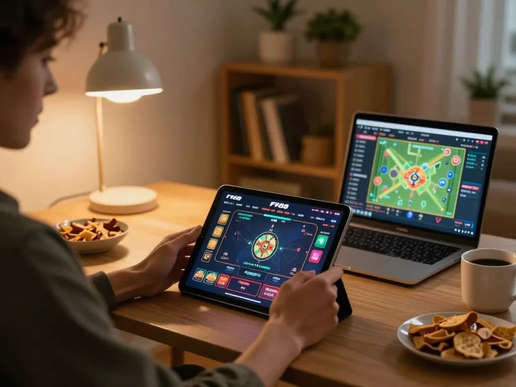 Engaging with F168 app on tablet for an exciting online gambling experience at home