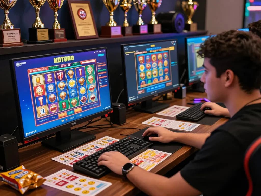 KDTOTO online gambling participant engaging with Toto Slot games in an exciting gaming room.
