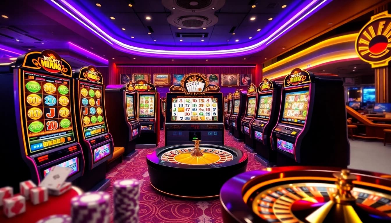 Nổ Hũ Đổi Thưởng players enjoying a vibrant online casino experience with exciting slot machines and poker games.