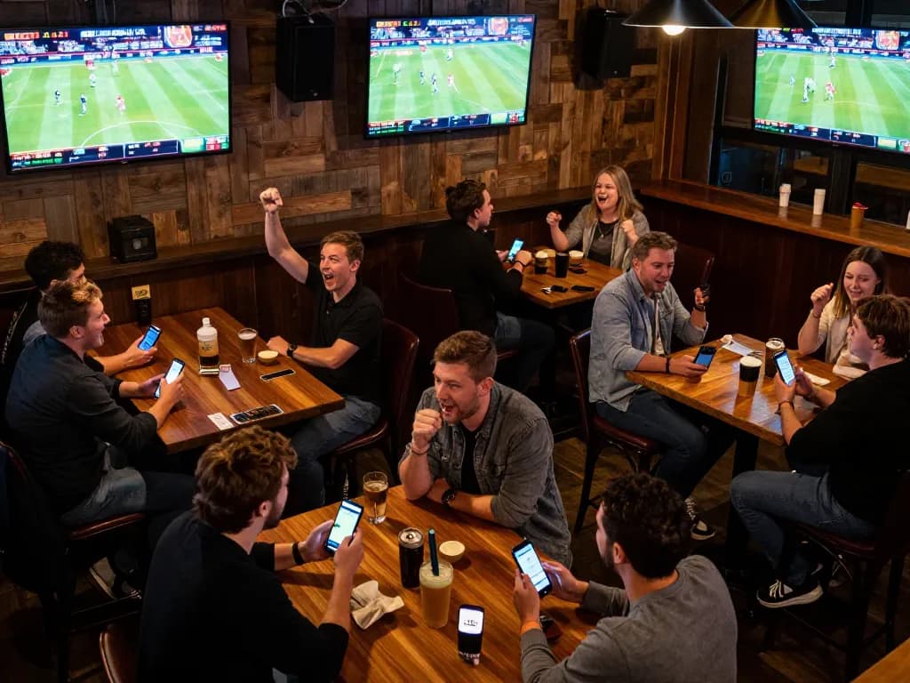 Engaging sports betting scene featuring SC88 OKVIP on mobile apps with enthusiastic patrons