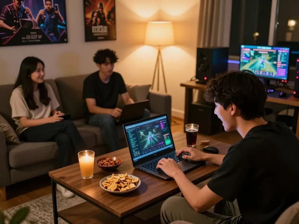 Exciting home esports betting setup showcasing a user engaged in esport betting singapore on laptop