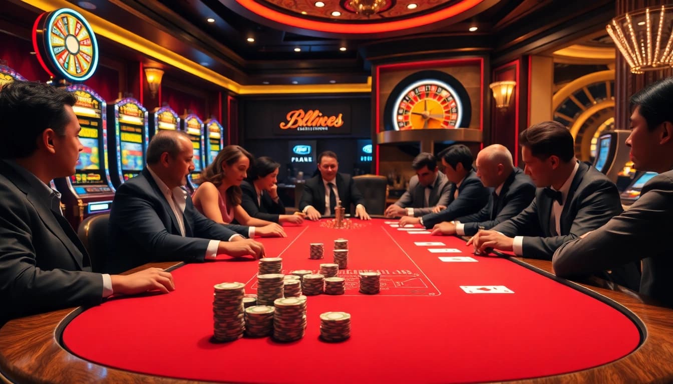 Exciting gambling scene at https://luck882.co.com/ with players engaging at a casino table.