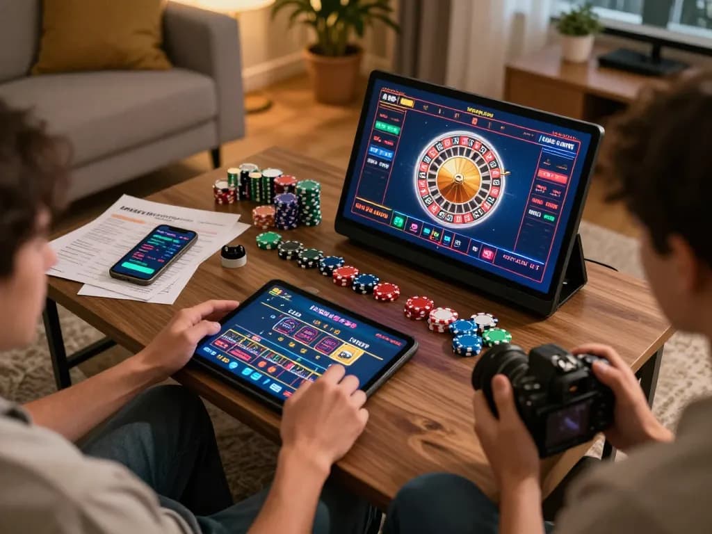 SC88 player engaging in live dealer roulette on tablet, showcasing vibrant gaming atmosphere and strategy.
