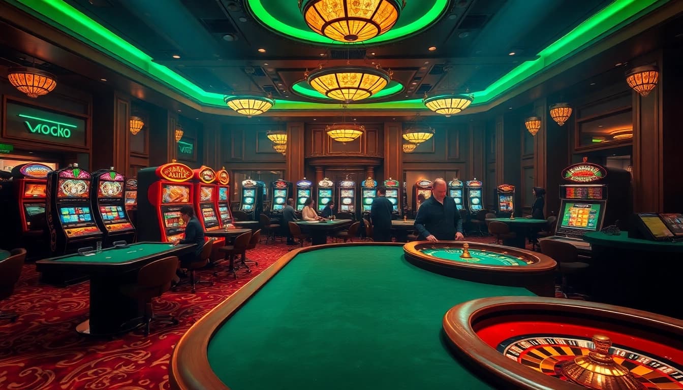 SODO casino scene with vibrant tables, engaging players, and dazzling slot machines.