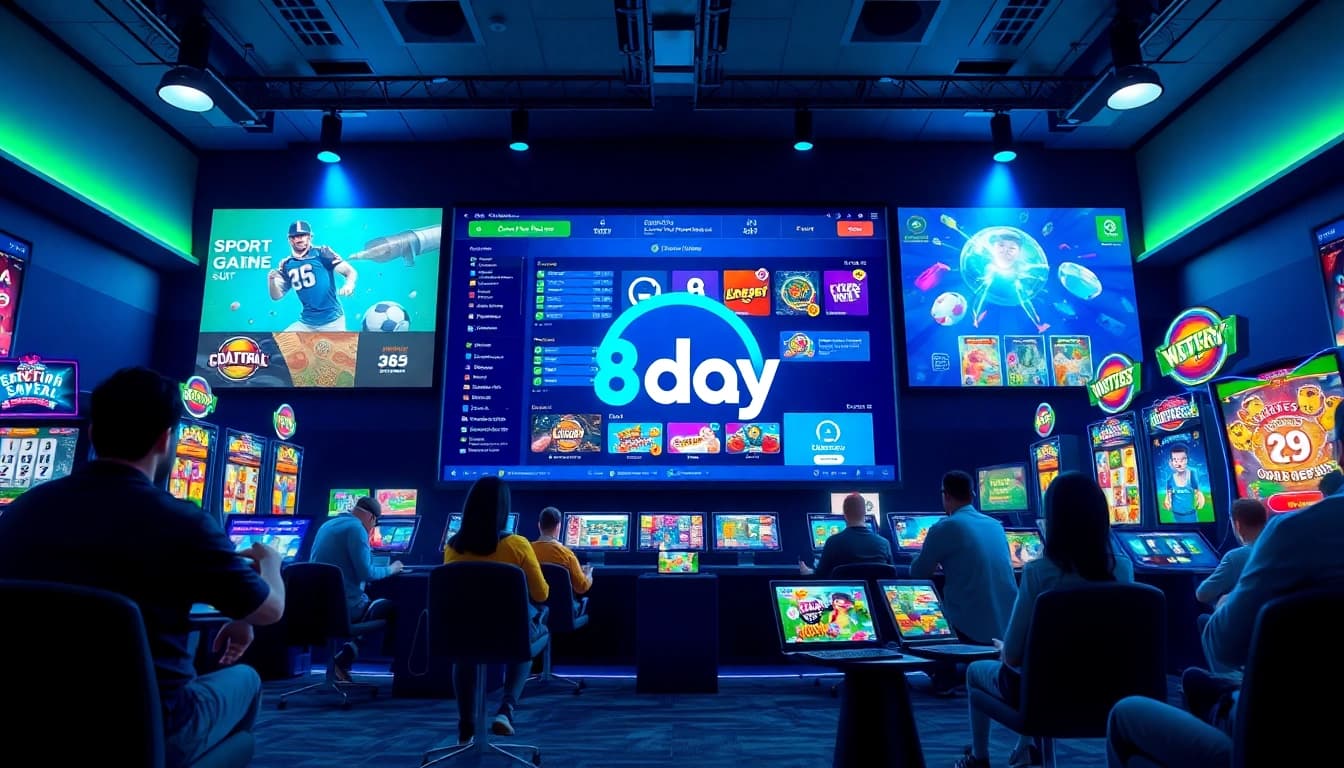 Exciting online gaming experience at 8day platform featuring sports betting, slots, and lottery.