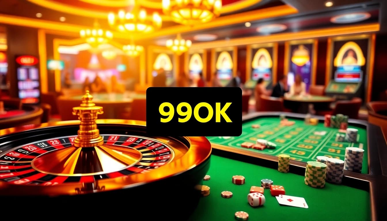 Experience thrilling gambling action at 99OK with vibrant casino tables and roulette.