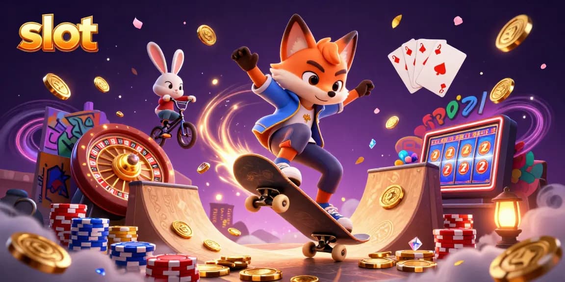 Experience the thrill of slot gaming with cascading coins and dynamic characters in a vibrant casino scene.