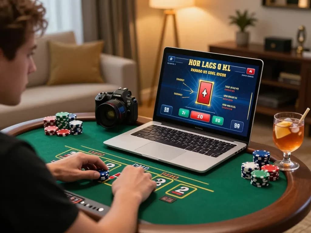 Player engaging in F168 blackjack game online with focused gameplay and cozy home setting.