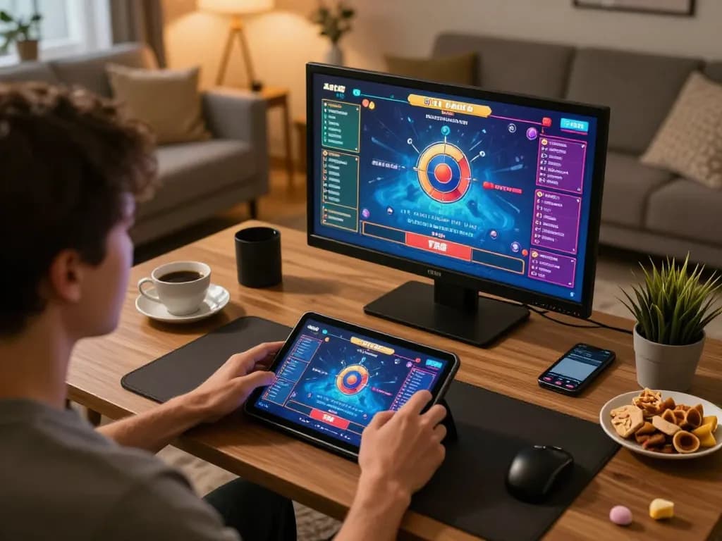 Playing TR88 chính thức on a tablet at home, showcasing responsible gaming strategies
