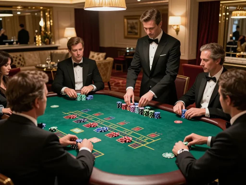 888NEW players engaged in an intense blackjack game at a luxurious table with vibrant chips