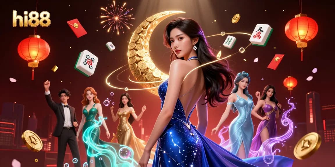 Experience exciting gameplay at hi88 as a stunning Asian woman welcomes players to a vibrant casino scene.