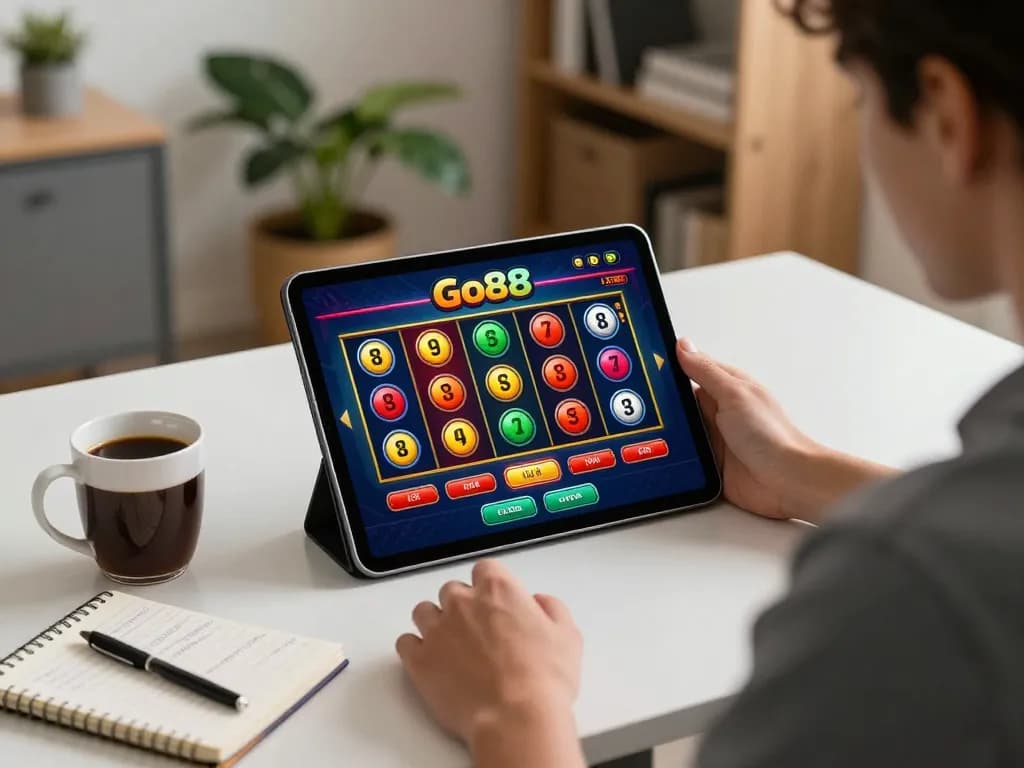Engaging with Go88 gaming app on tablet for exciting online slots play
