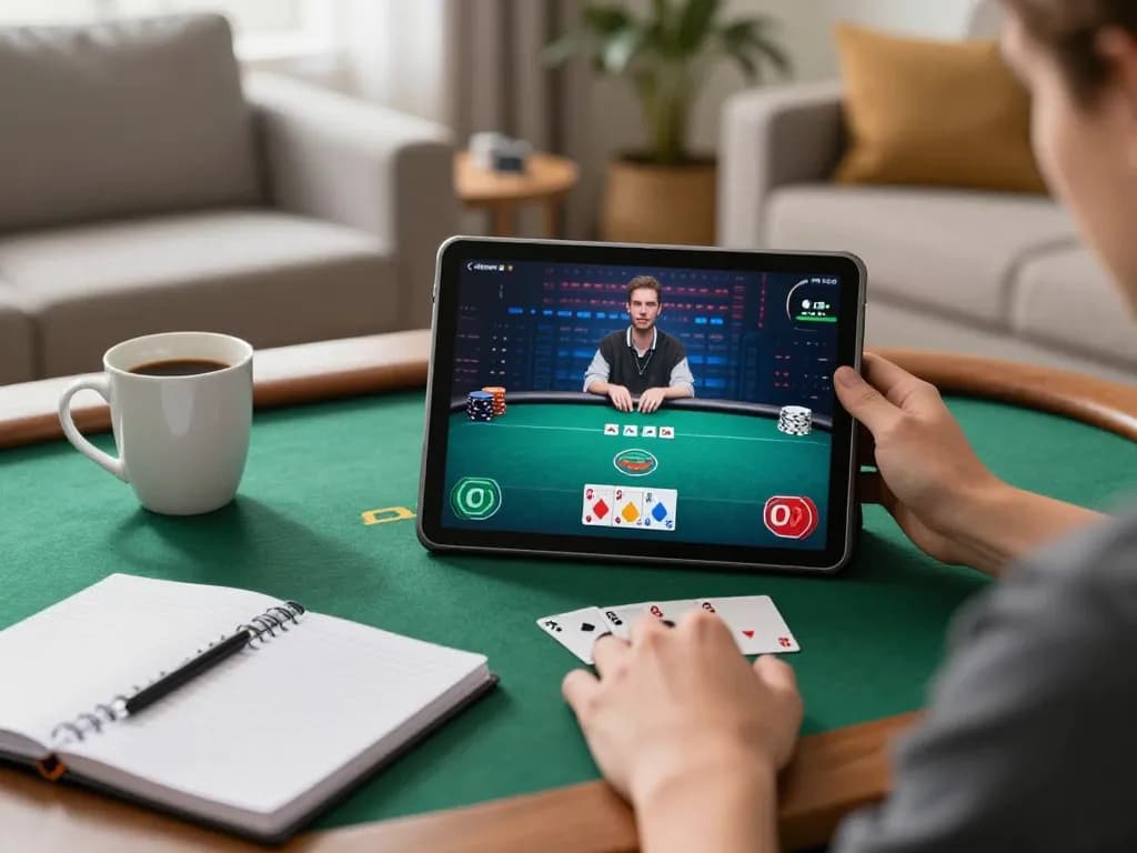 Pemain terlibat yang merasakan poker online POL777 dengan suasana ramah keluarga dan fokus strategis.