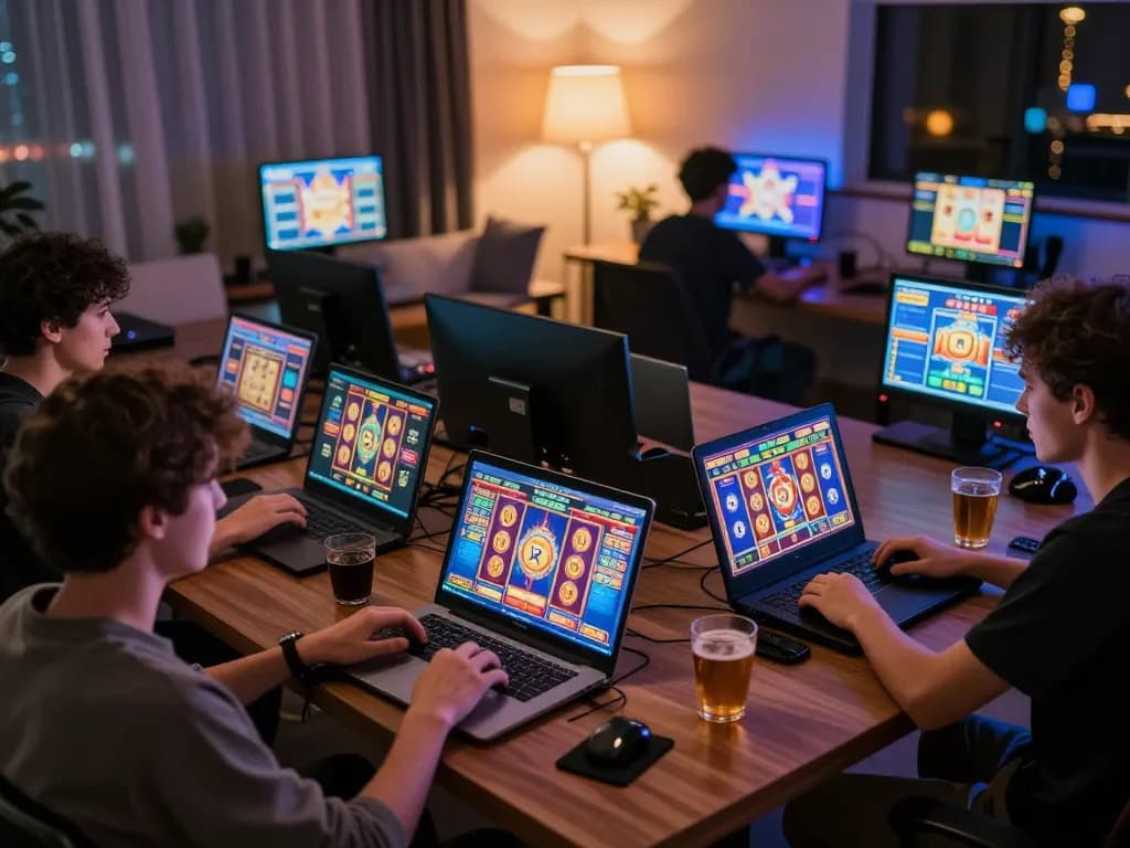 Players engaging in interactive slot 5k gameplay on their devices, showcasing excitement and social gaming atmosphere.