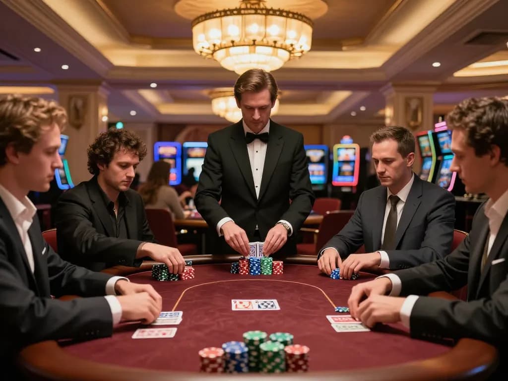 Pemain yang terlibat merencanakan strategi di meja poker mewah yang mewakili suasana https://blackmomsblog.com/about/ dalam permainan dengan taruhan tinggi.