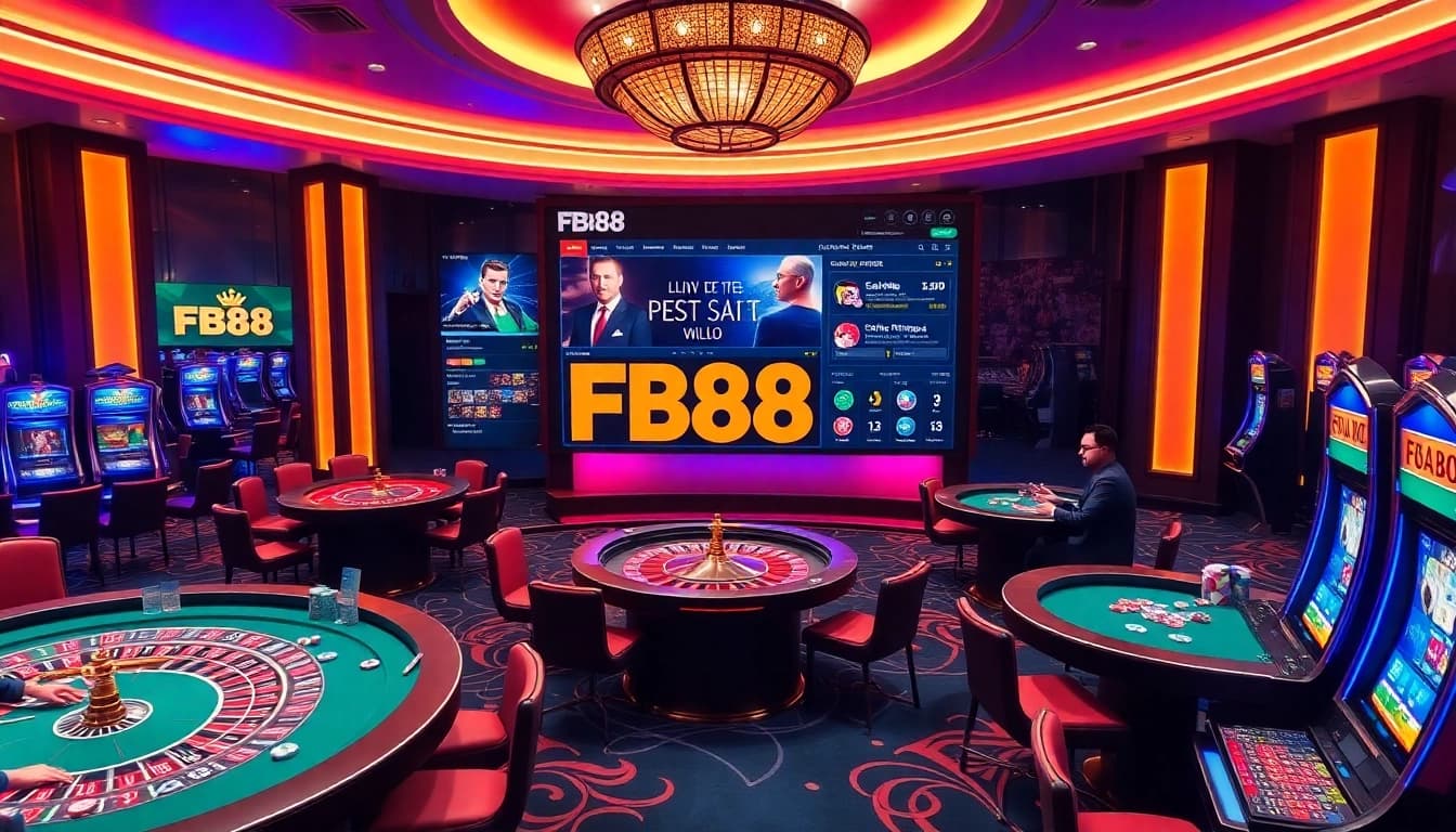 Winning moments at FB88: Exciting online betting scene with casino tables and sports betting.