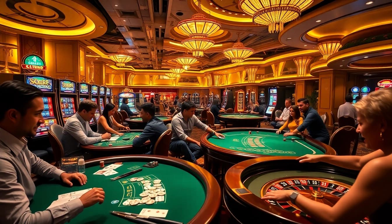 SODO CASINO vibrant gaming scene with players actively engaged at tables and slot machines