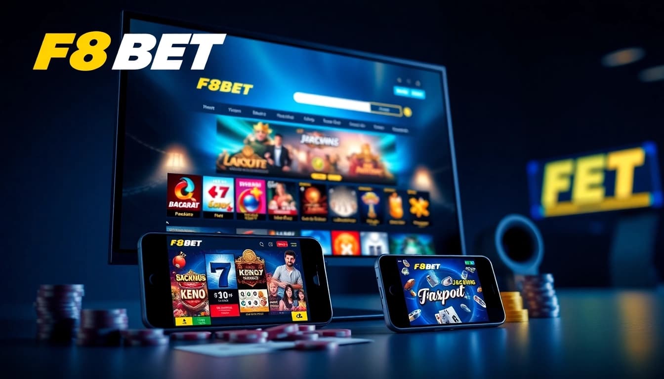 F8BET online betting platform interface showcasing games and bonuses.