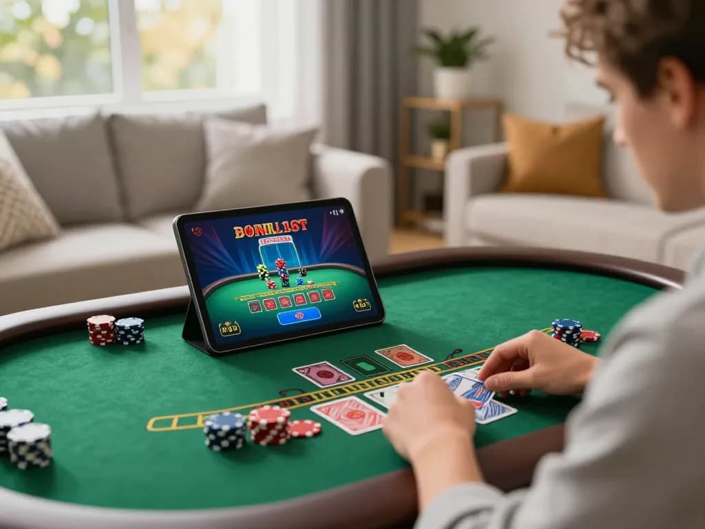 Người chơi LUCK8 đặt cược trong một trò chơi blackjack trực tuyến từ ngôi nhà thoải mái của họ.