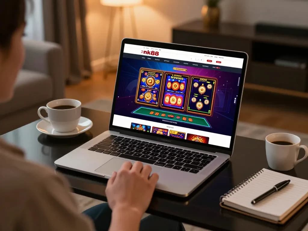 Engaging in dynamic online casino gaming at nk88 with vibrant slot displays and live dealer options.