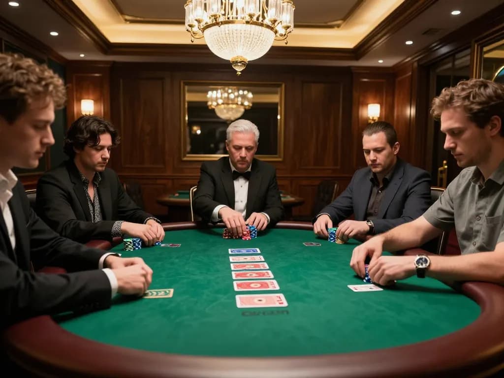 Permainan poker KENZO123 di ruang VIP mewah dengan aksi taruhan tinggi.