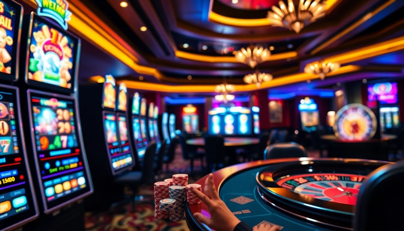 Celebrating at a slot machine offering slot depo 25 bonus 27 amid vibrant casino excitement.