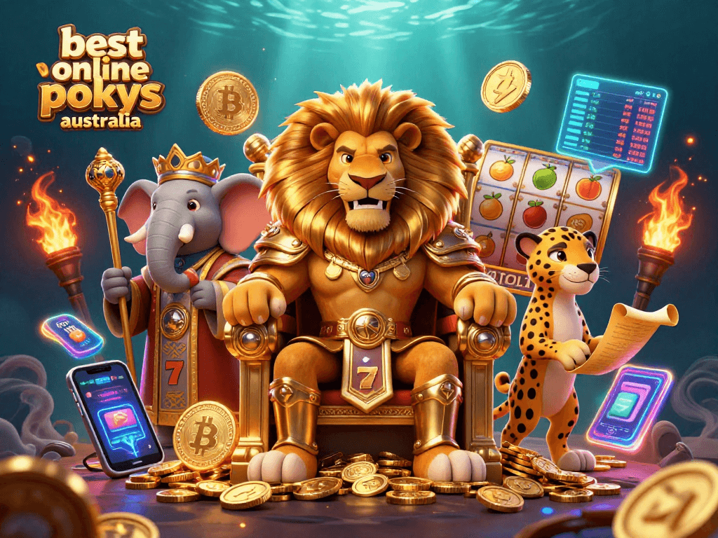 Spin to win with the best online pokies Australia; featuring vibrant slots, jackpots, and animated characters.