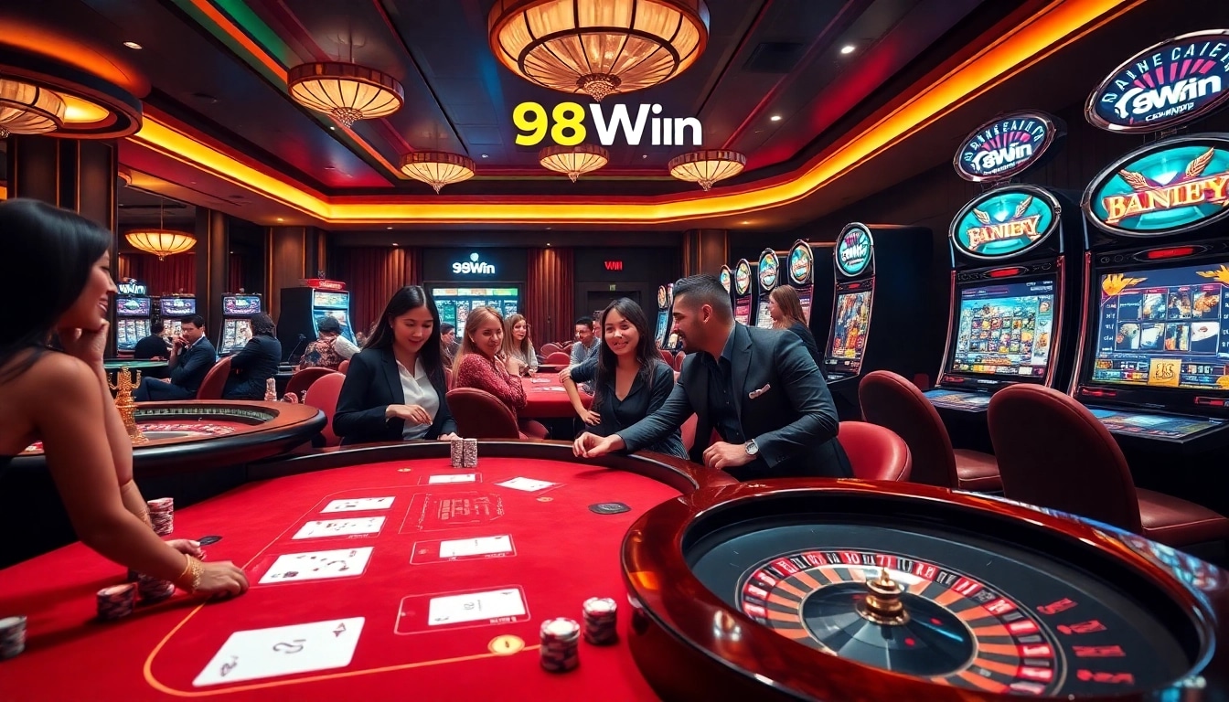 Play exciting poker at 98Win's vibrant casino tables with thrilling games and colorful chips.