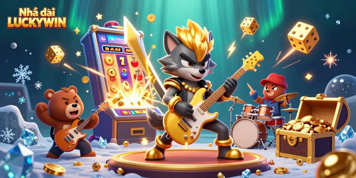 Experience excitement at Nhà cái LUCKYWIN with vibrant 3D casino characters and symbols bursting with action.